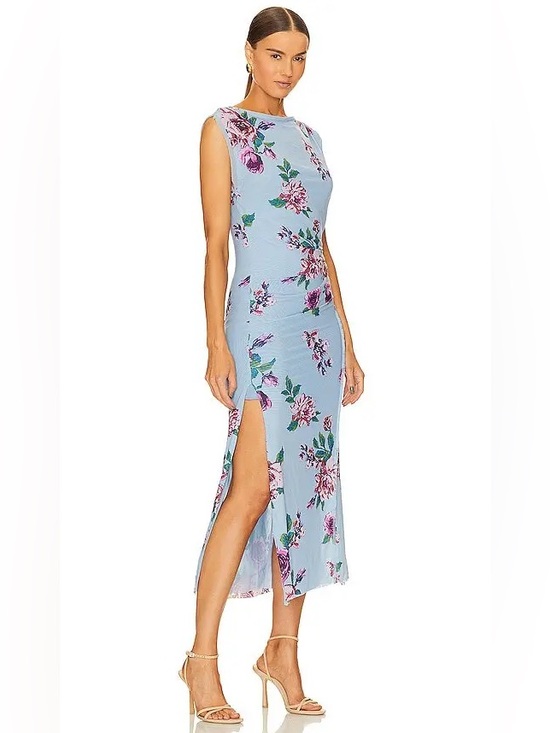 Free People Dresses & Skirts - Free People Carmel Floral Blue Midi Dress with Side Slit - NWT - Size M